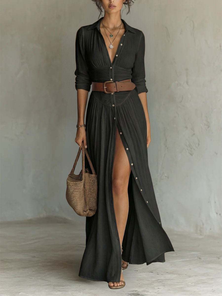 Ana Paula™ | Vestido plisado con cuello de solapa elegante