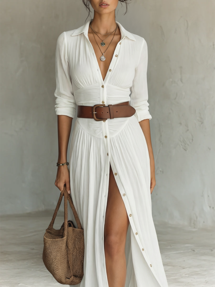 Ana Paula™ | Vestido plisado con cuello de solapa elegante