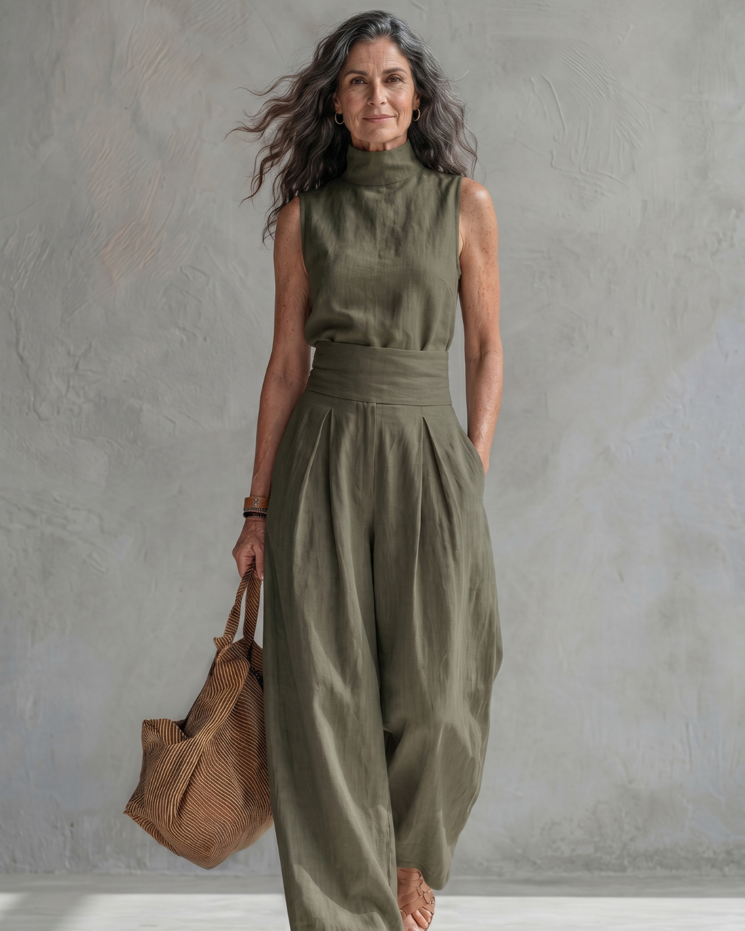 Maria | Conjunto Top y Pantalón Ancho Algodón Lino Verde