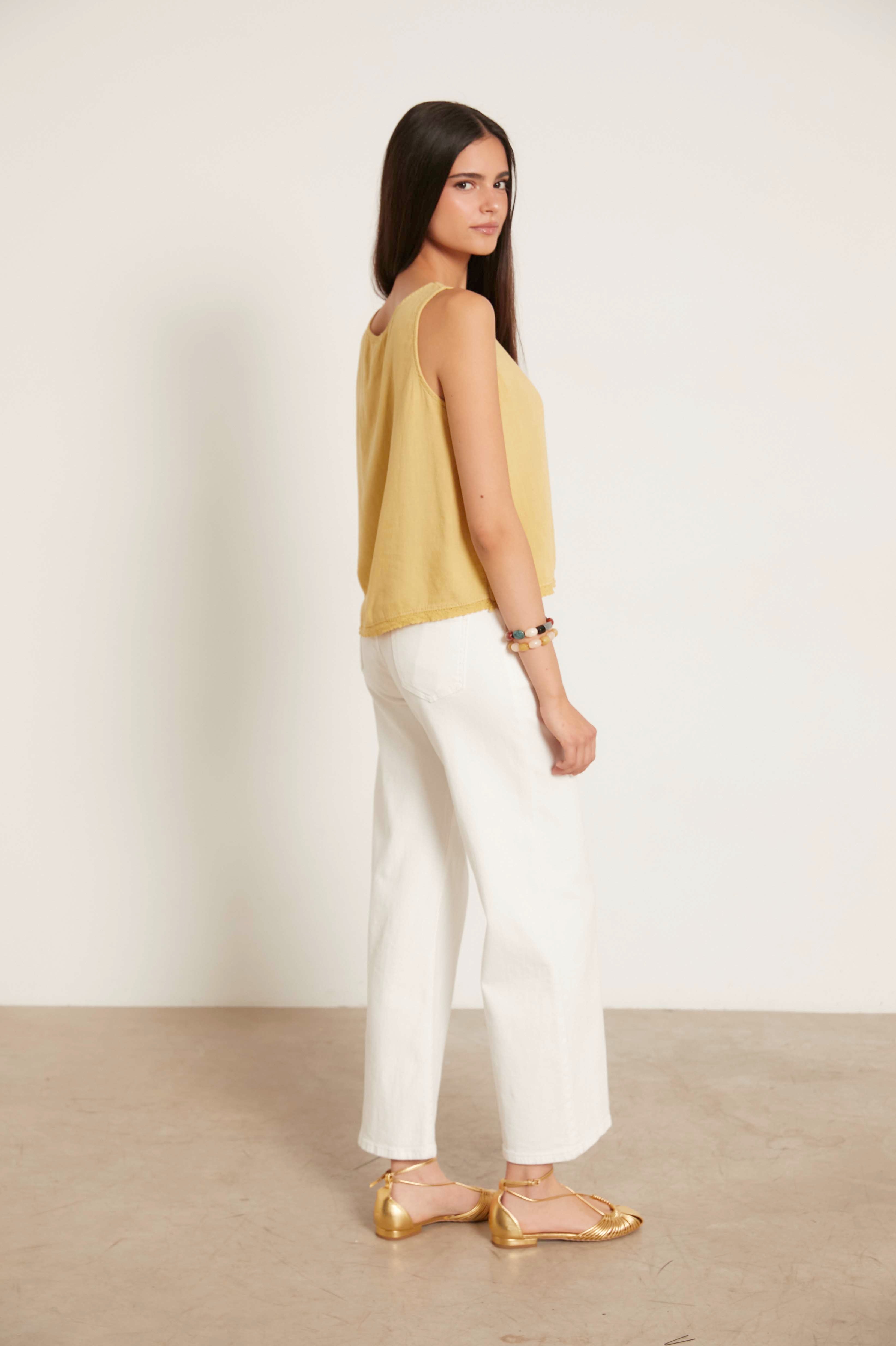 Pantalón denim wide leg natural
