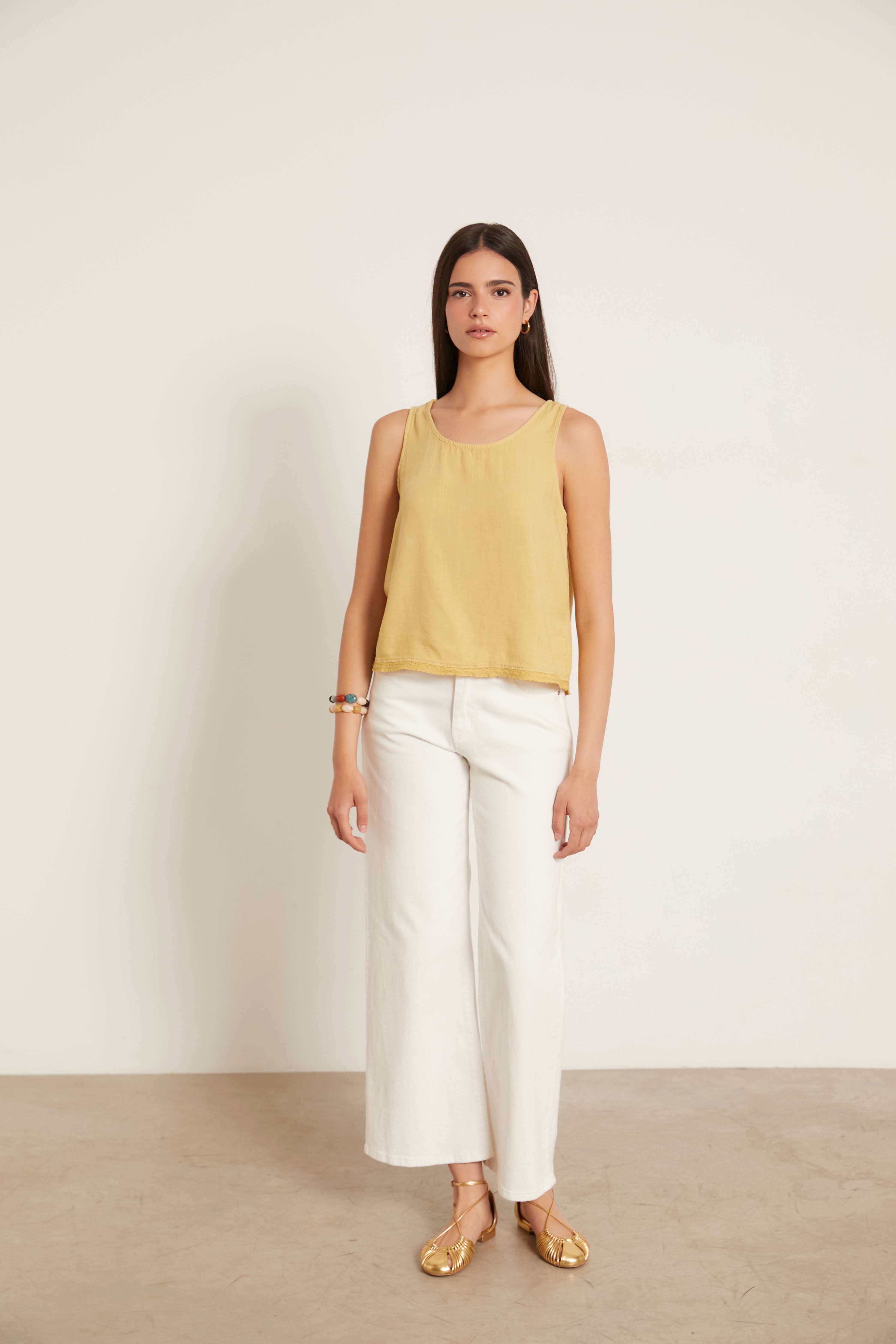 Pantalón denim wide leg natural