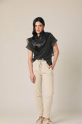 Pantalón algodón con cordón beige