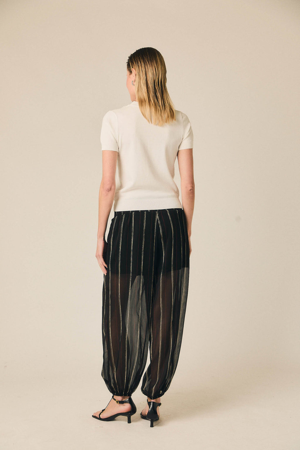 Pantalón bombacho gasa rayas negro