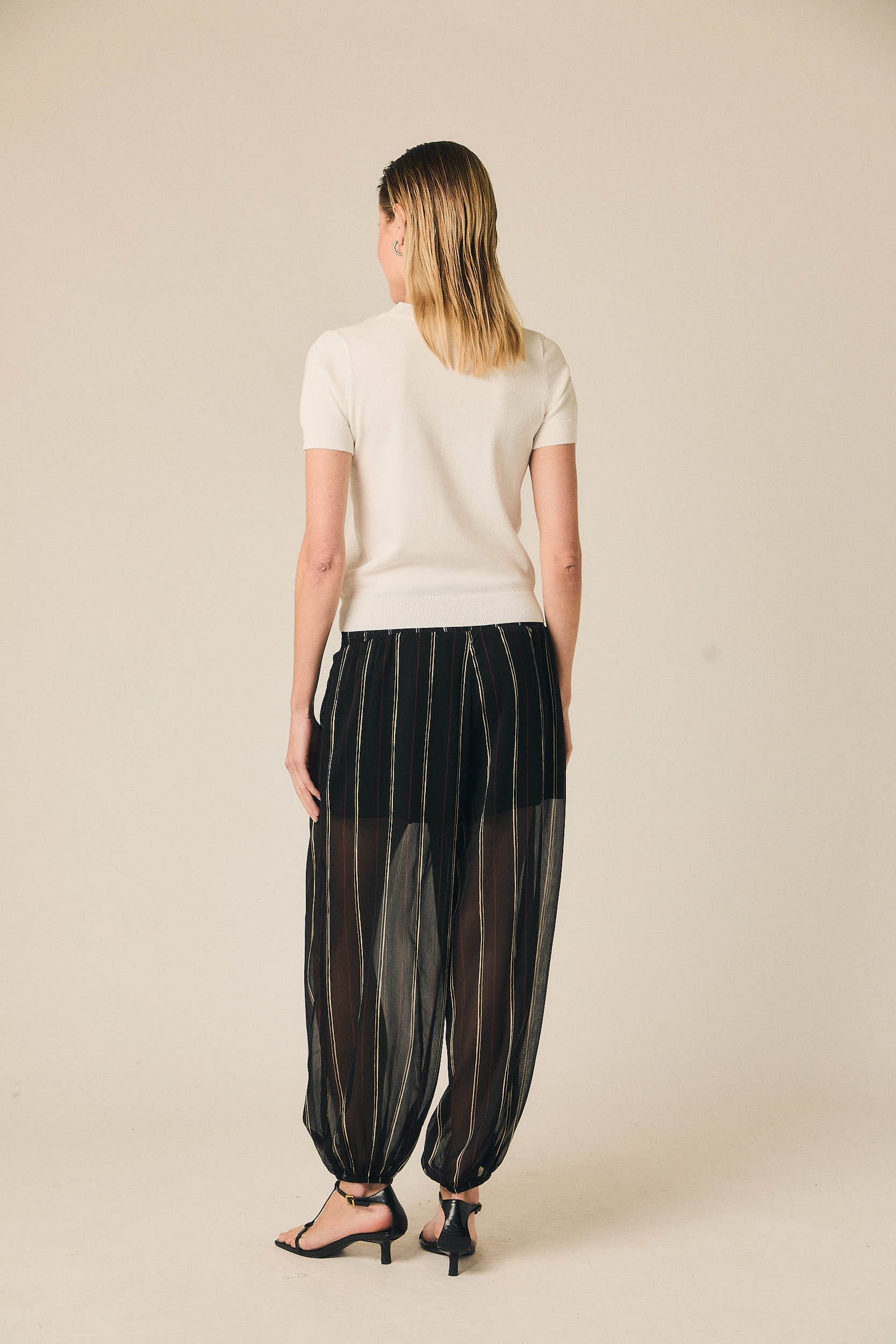 Pantalón bombacho gasa rayas negro