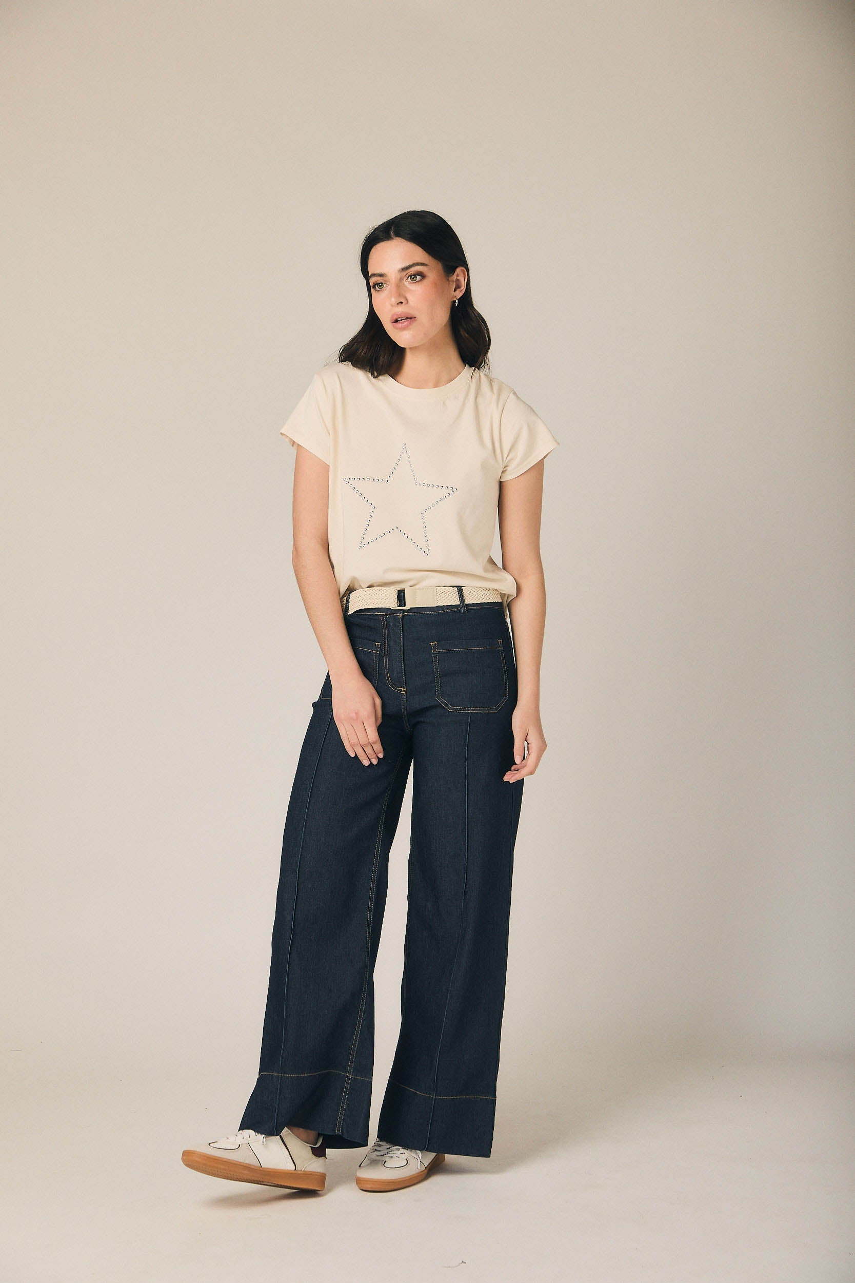 Pantalón denim dos bolsillos con cinturón
