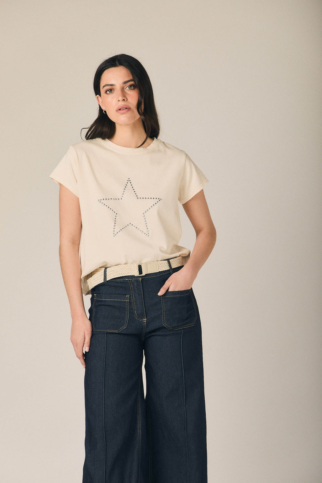 Pantalón denim dos bolsillos con cinturón
