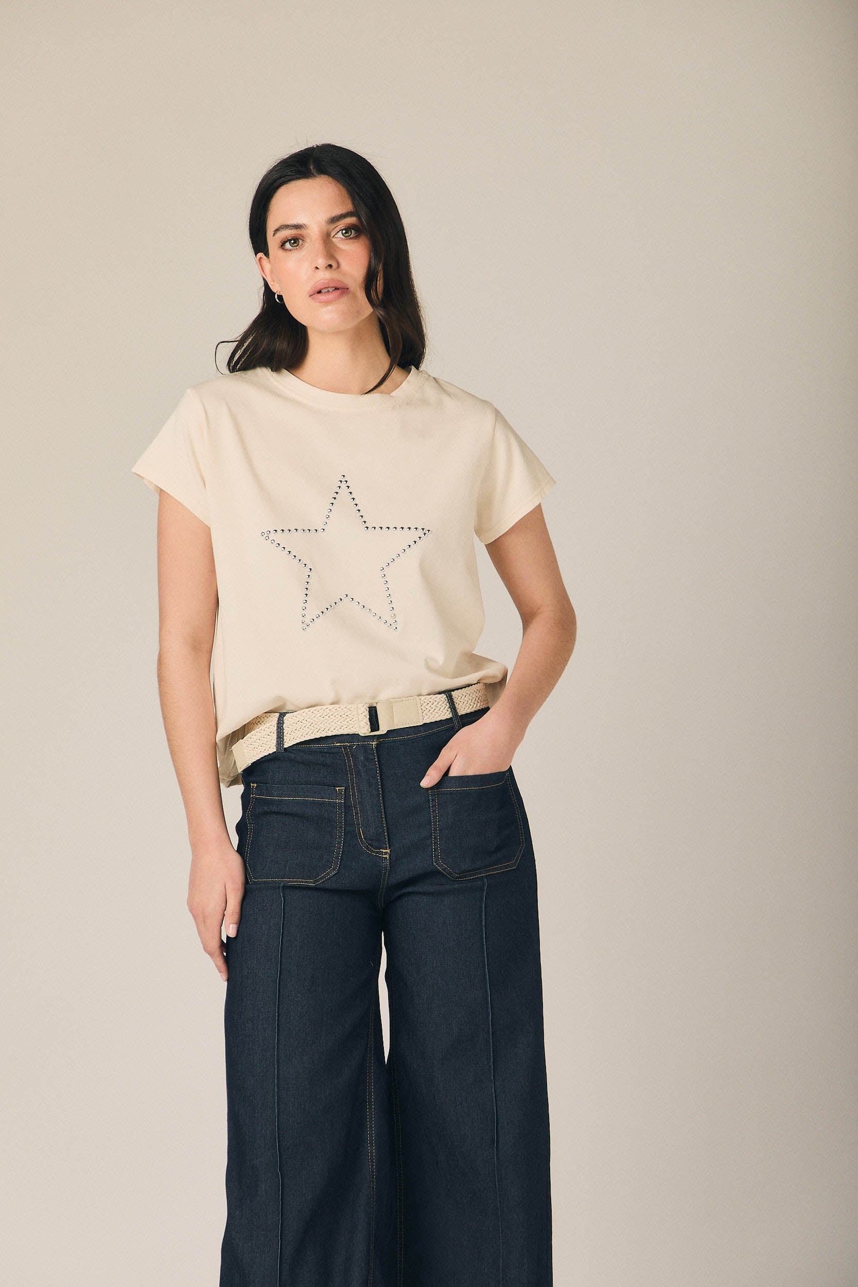 Pantalón denim dos bolsillos con cinturón