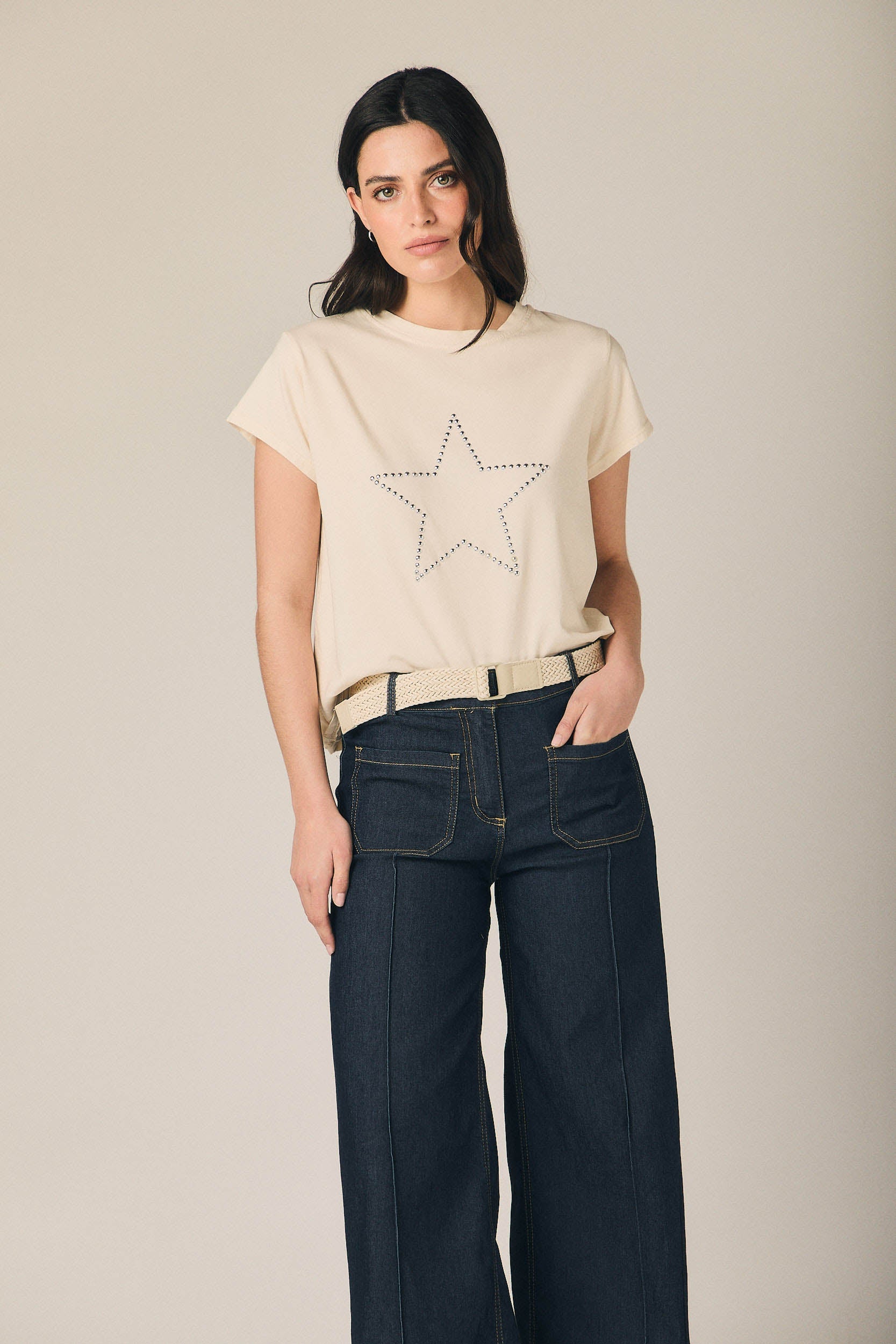 Pantalón denim dos bolsillos con cinturón