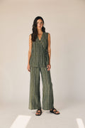 Pantalón fluido rayas verticales kaki
