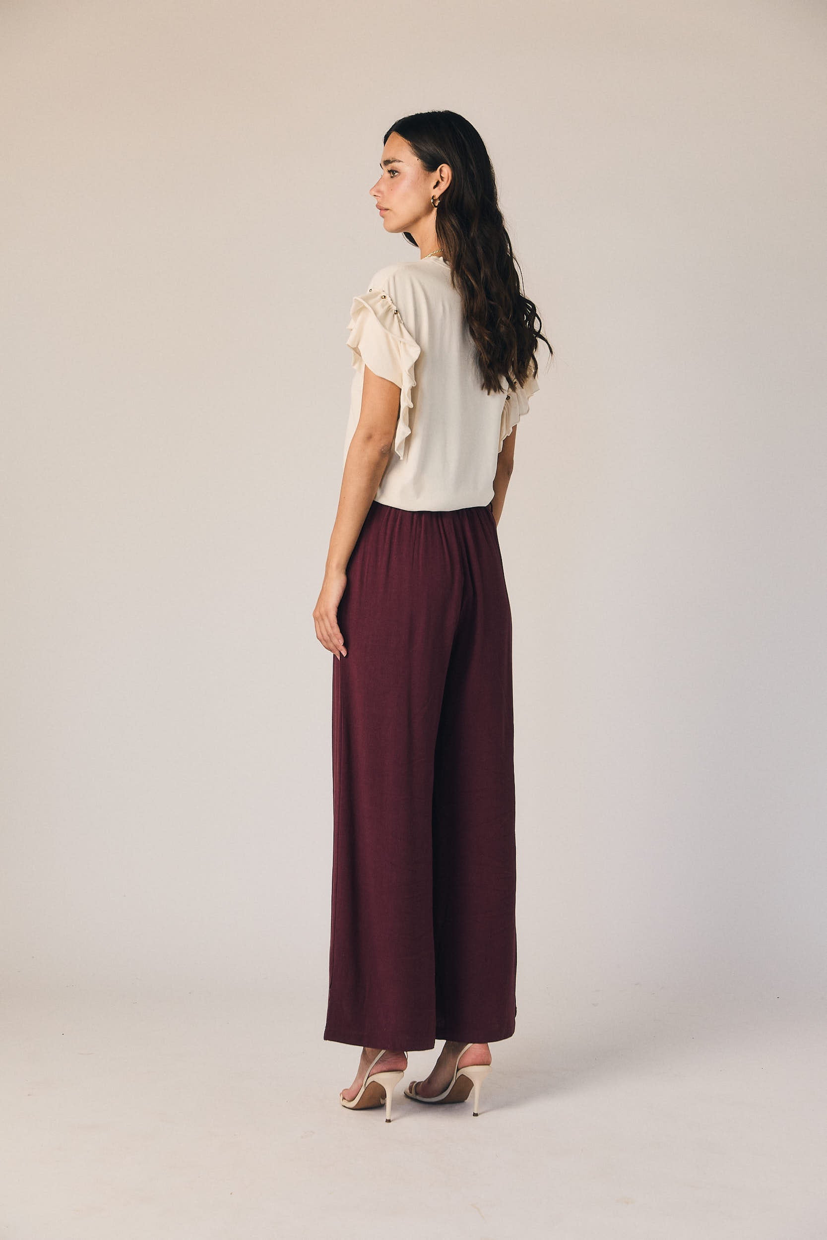 Pantalón pinzas recto granate