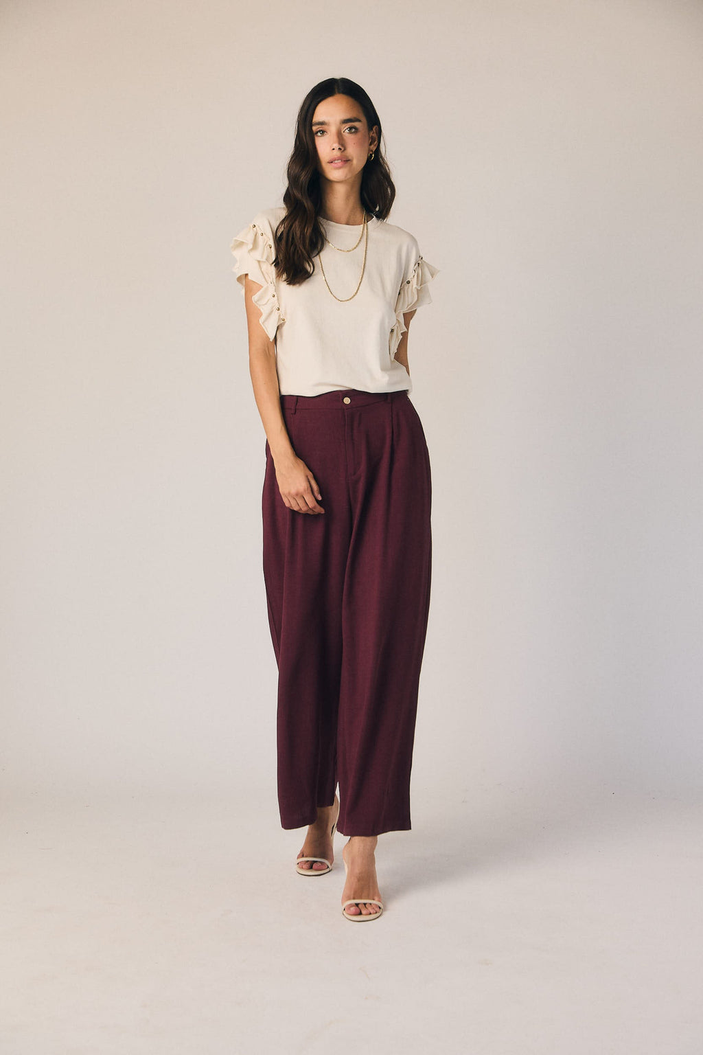 Pantalón pinzas recto granate