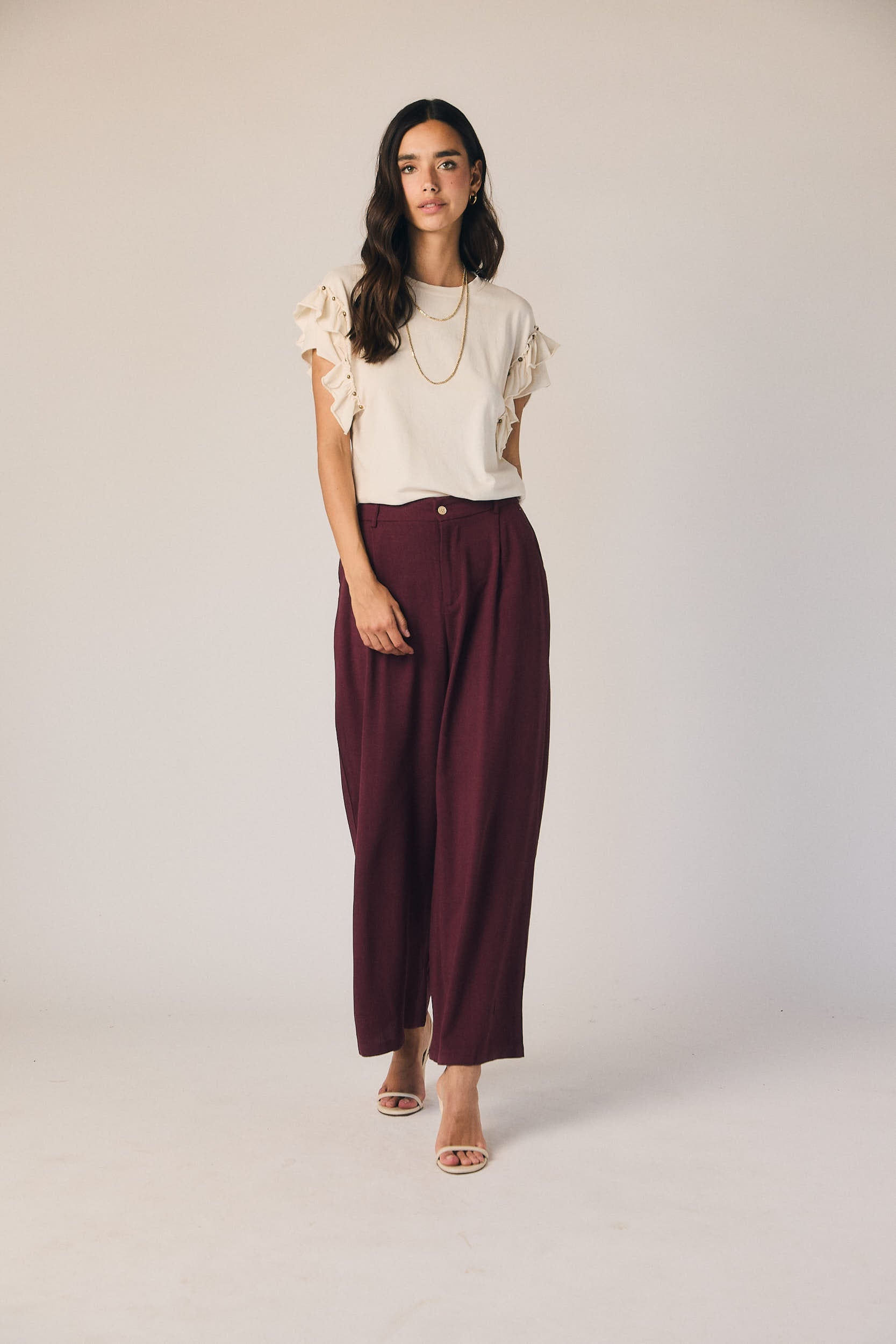 Pantalón pinzas recto granate