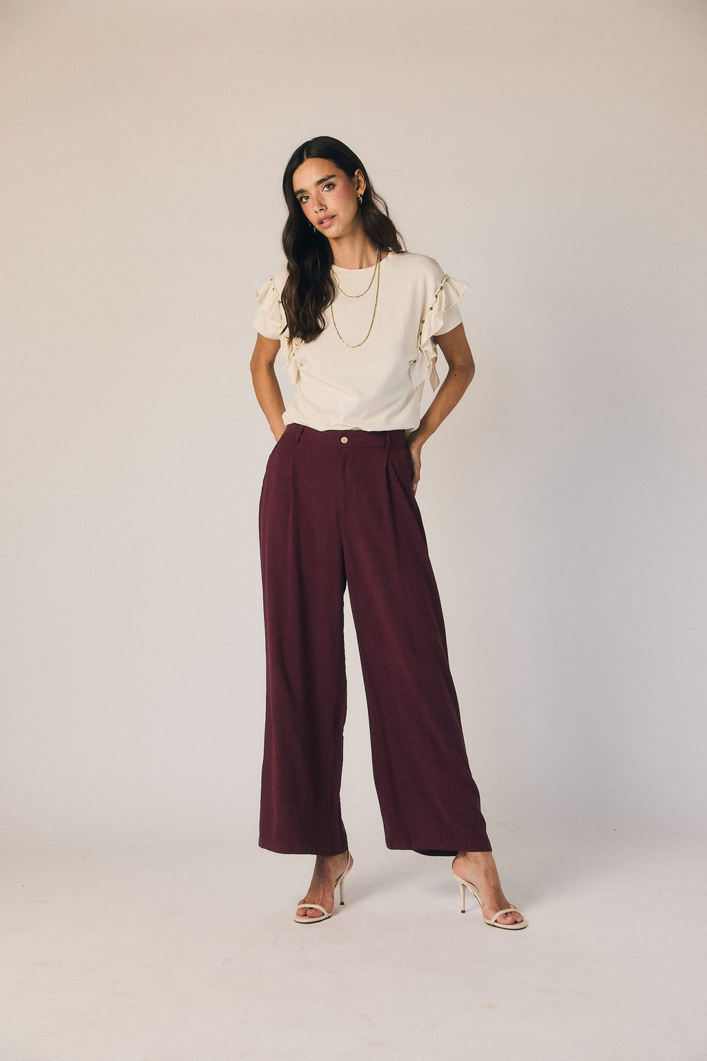 Pantalón pinzas recto granate