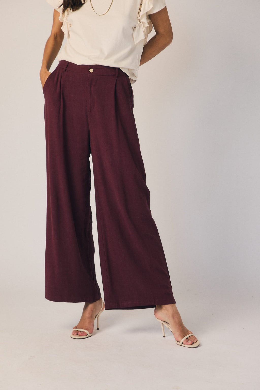 Pantalón pinzas recto granate