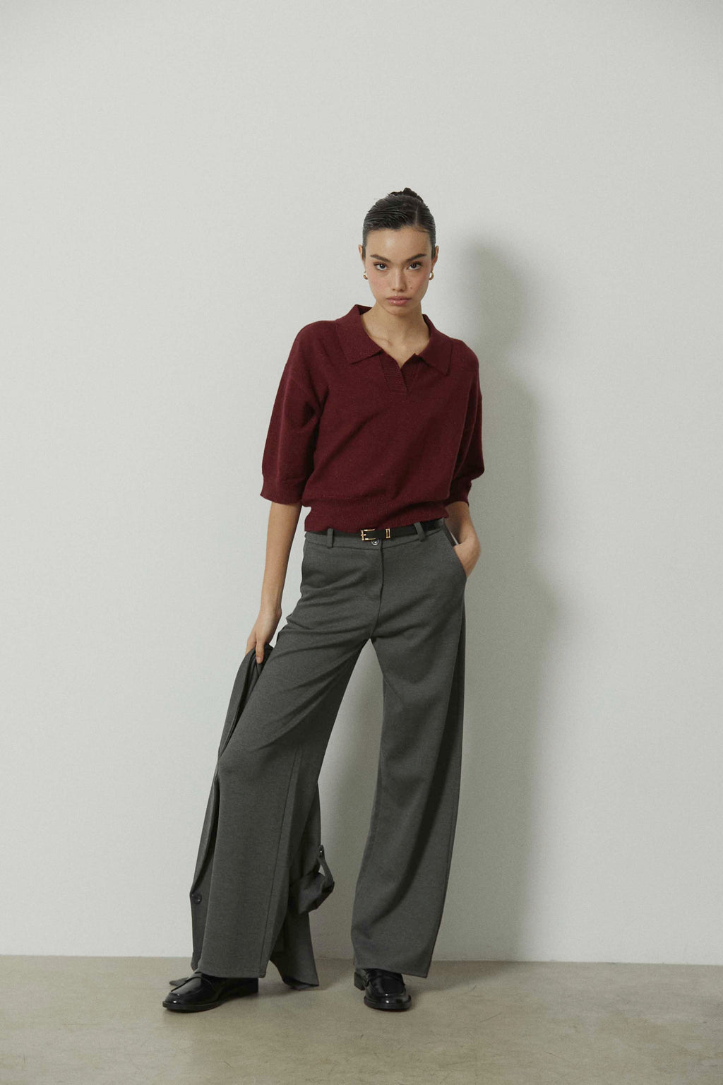 Pantalón sastre ancho raya gris antracita