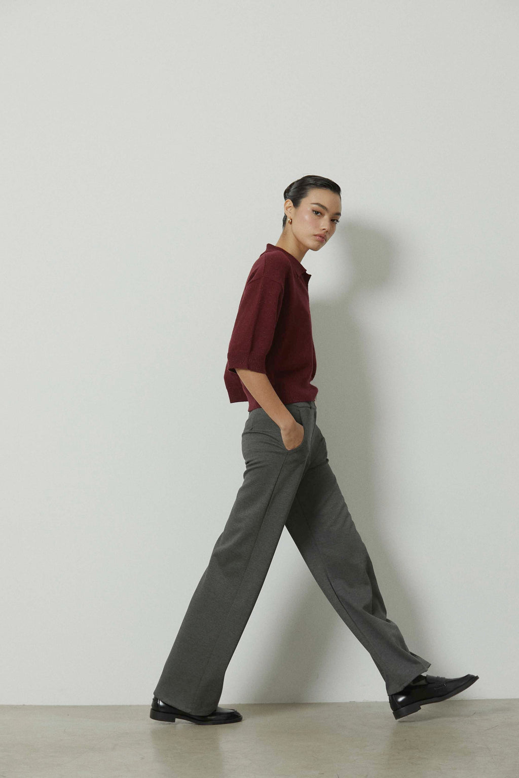 Pantalón sastre ancho raya gris antracita