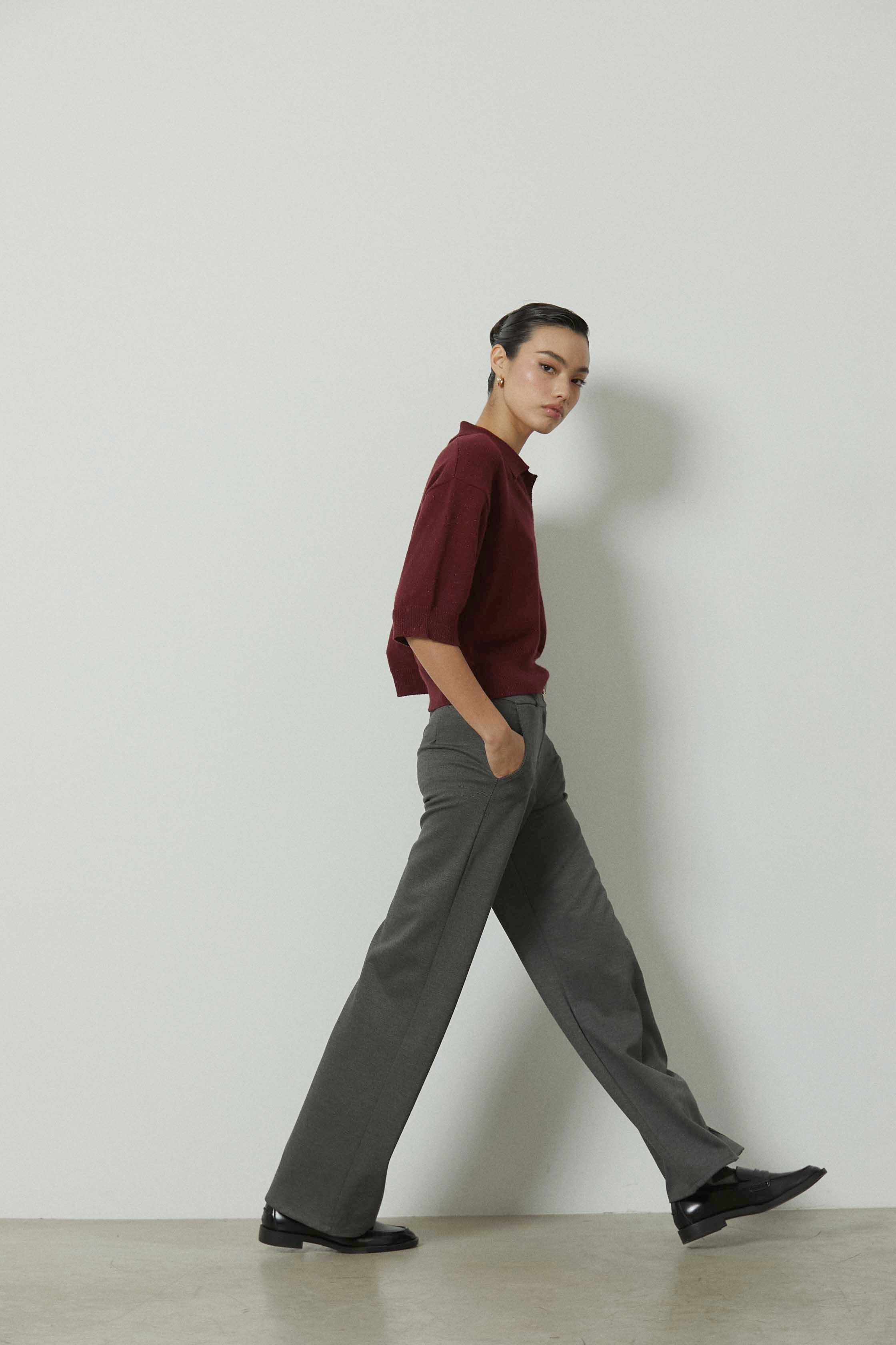 Pantalón sastre ancho raya gris antracita