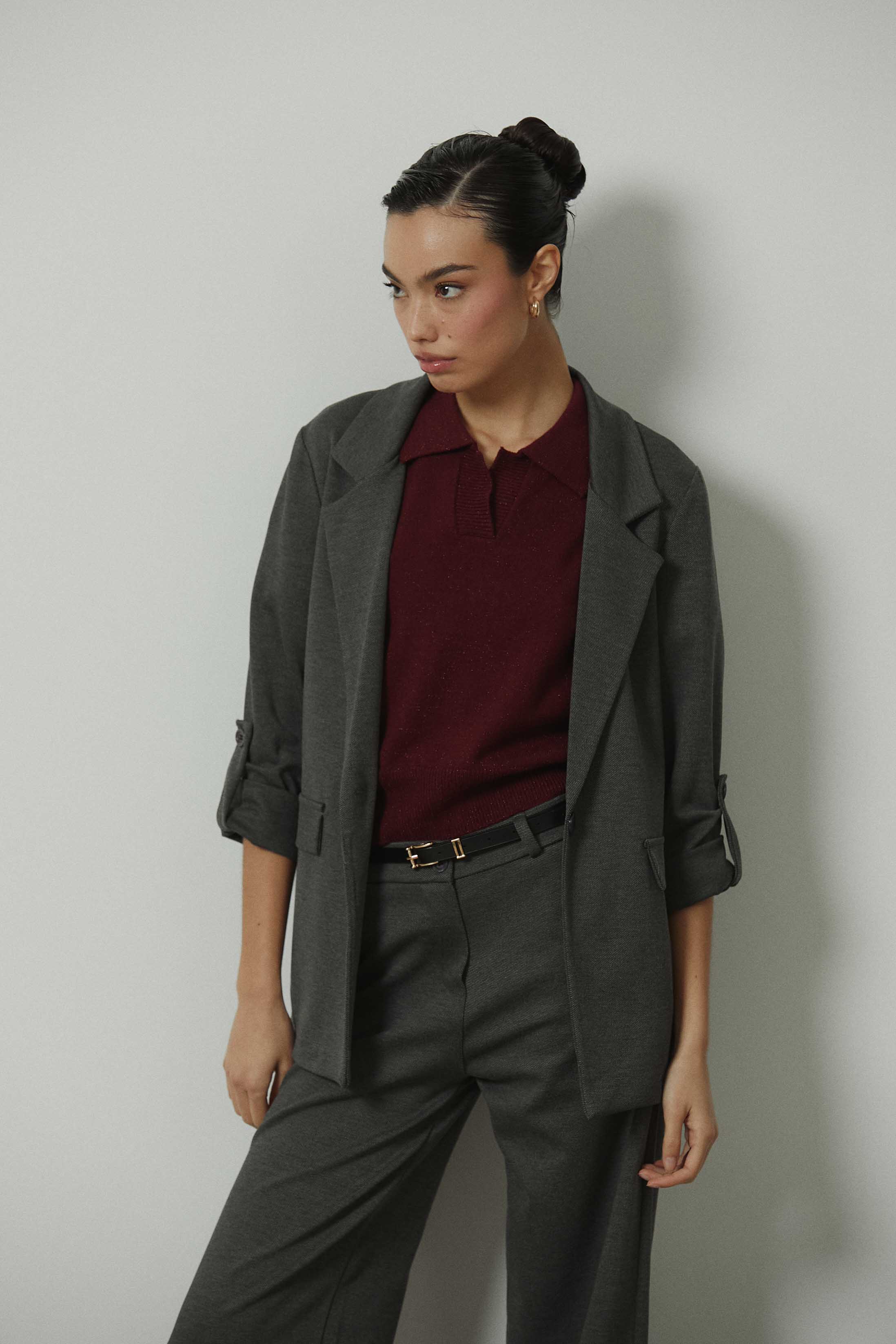 Pantalón sastre ancho raya gris antracita