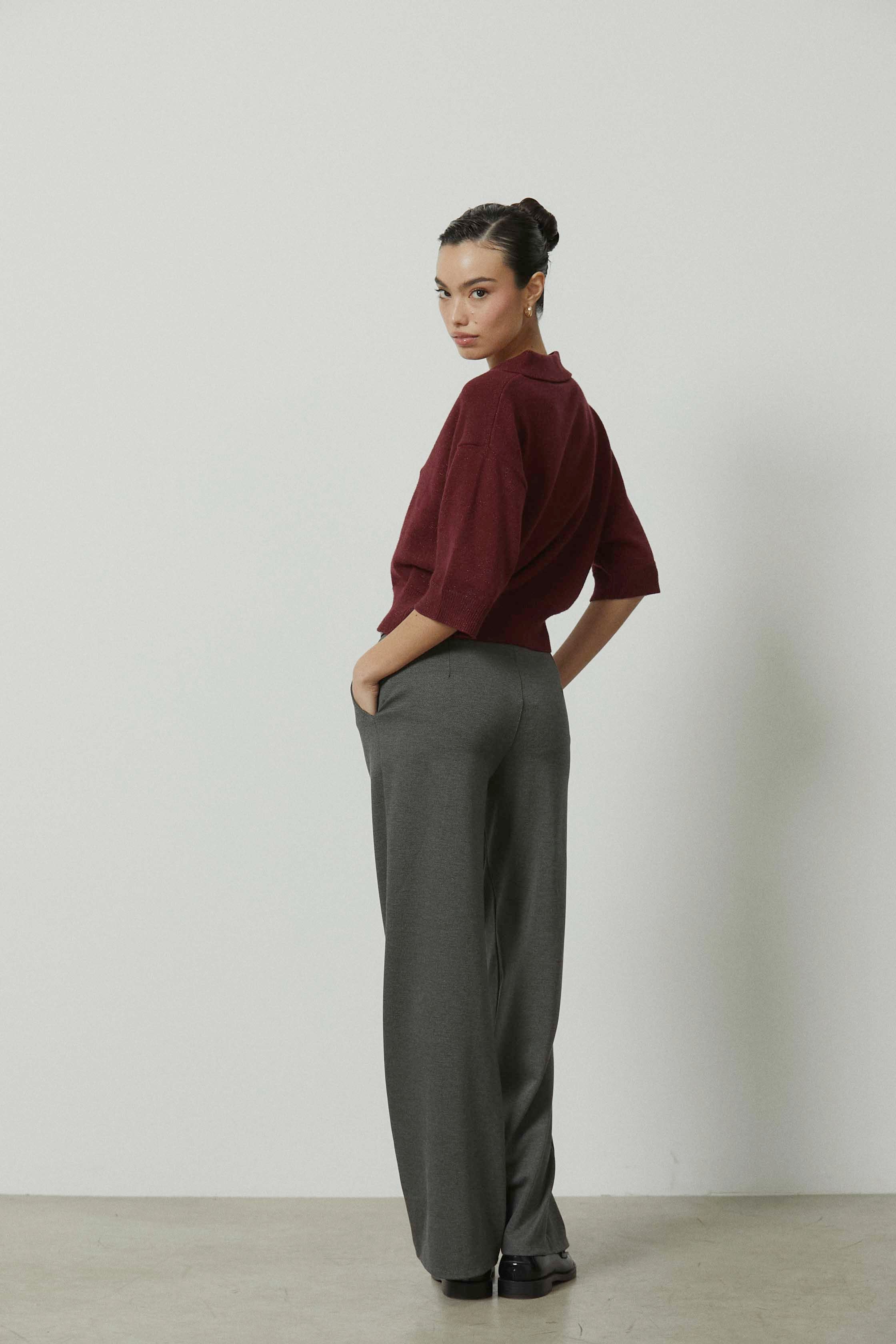 Pantalón sastre ancho raya gris antracita