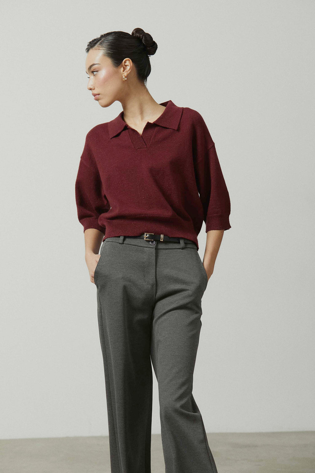 Pantalón sastre ancho raya gris antracita