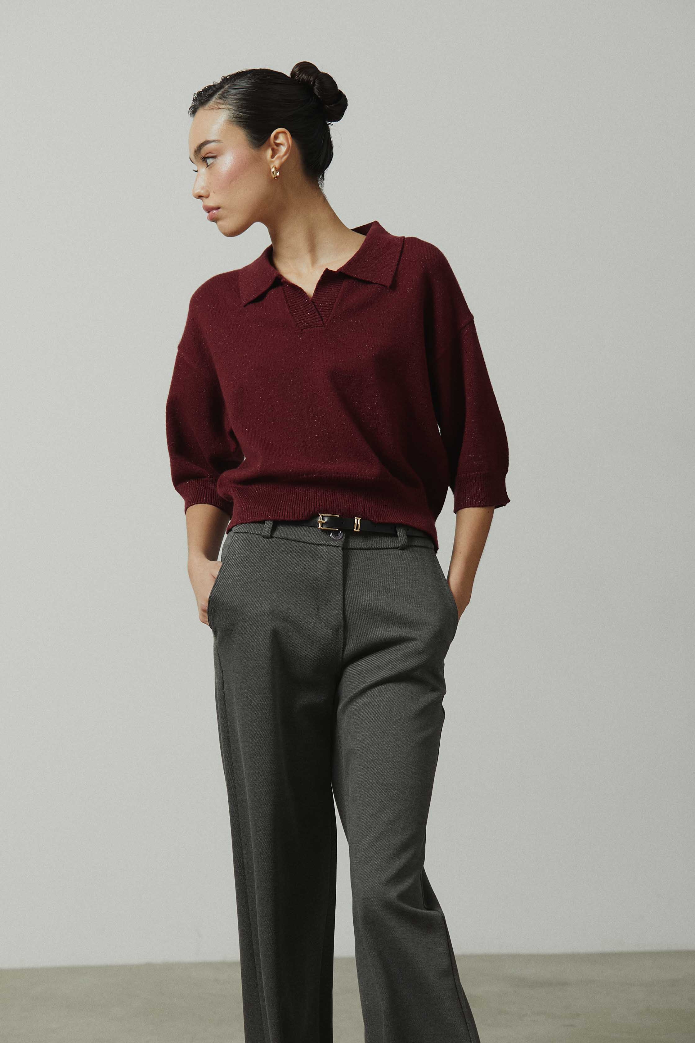 Pantalón sastre ancho raya gris antracita