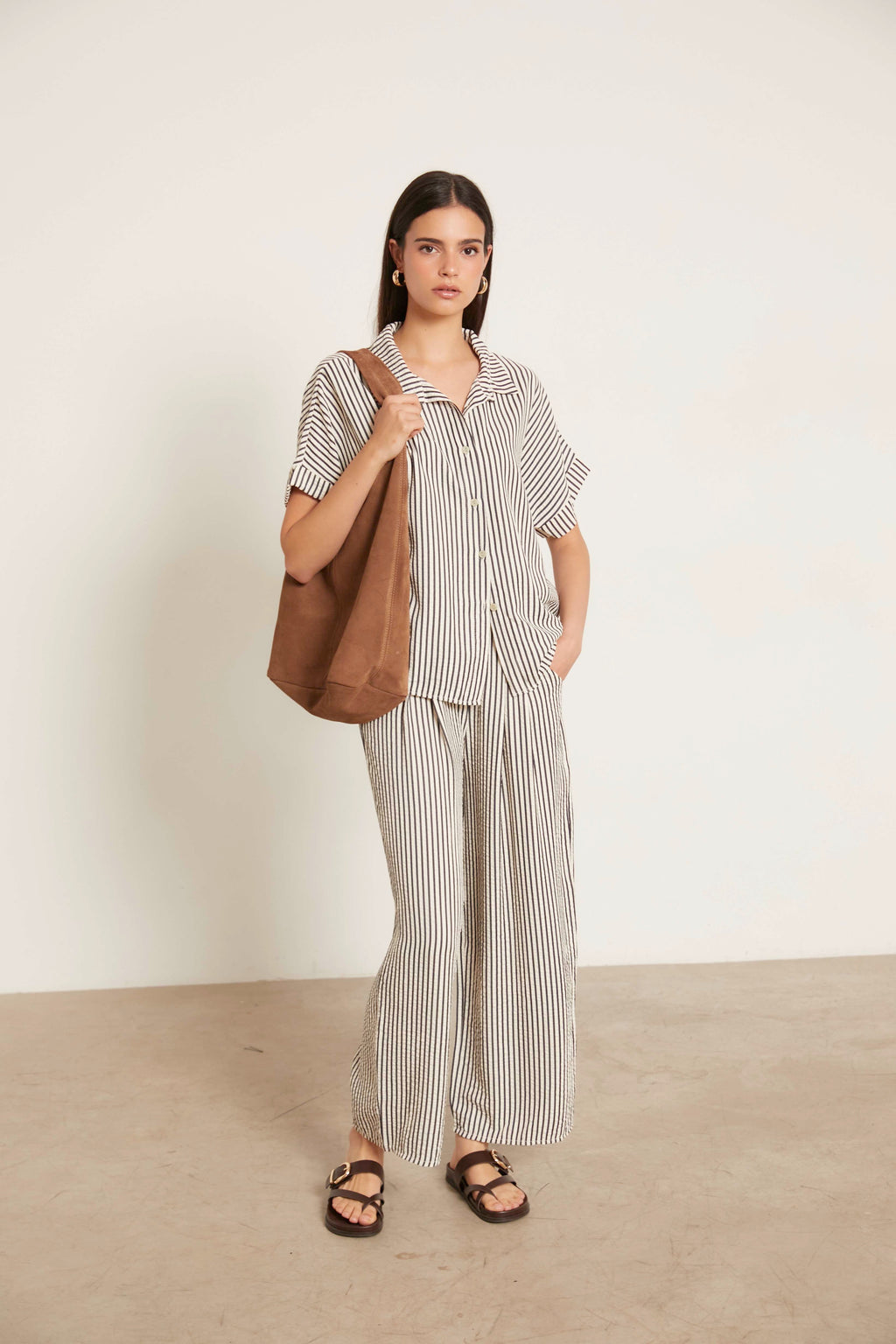 Pantalón seersucker pinzas recto blanco