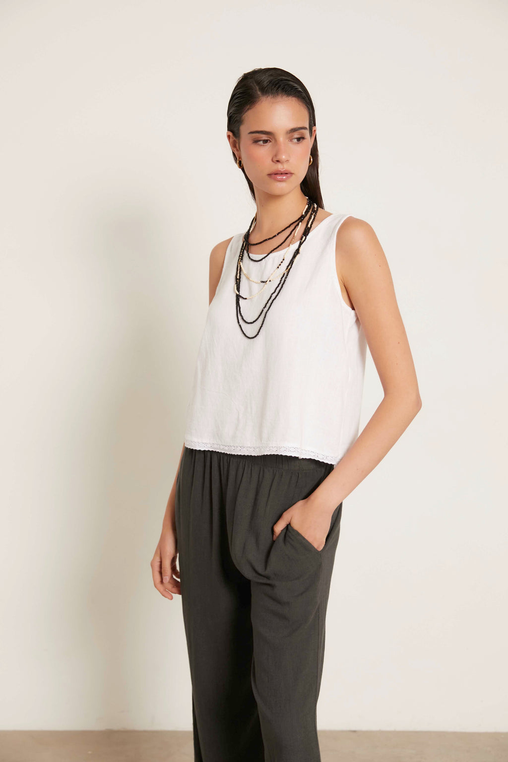 Top lino puntilla blanco