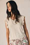Top punto manga volante beige