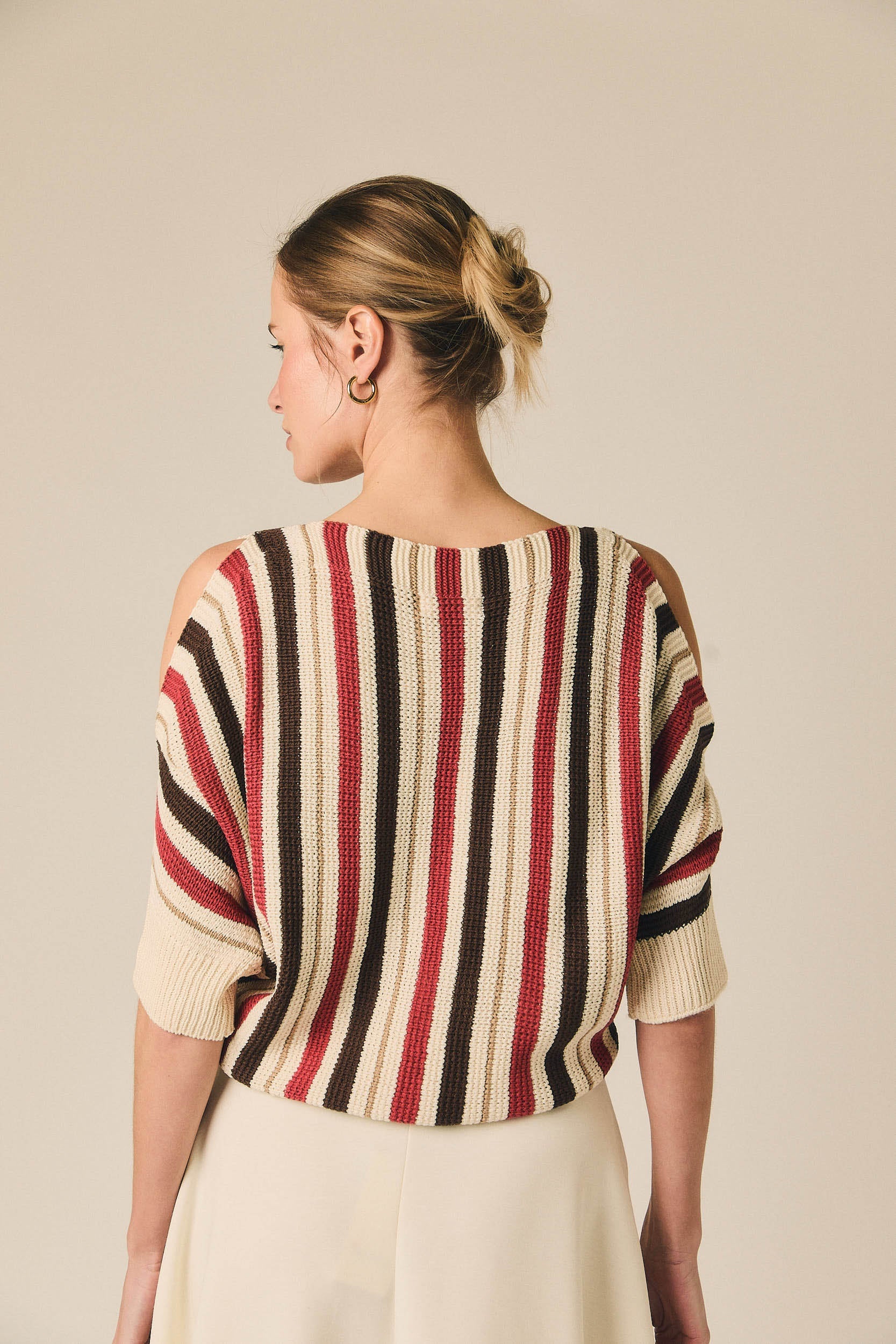 Top de punto cut out rayas