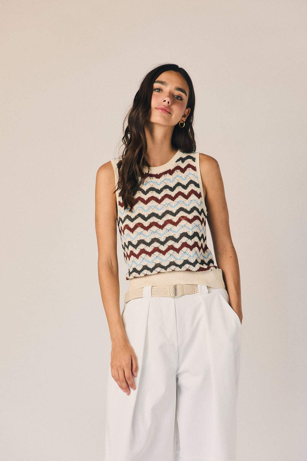 Top de punto sin mangas zig zag azul