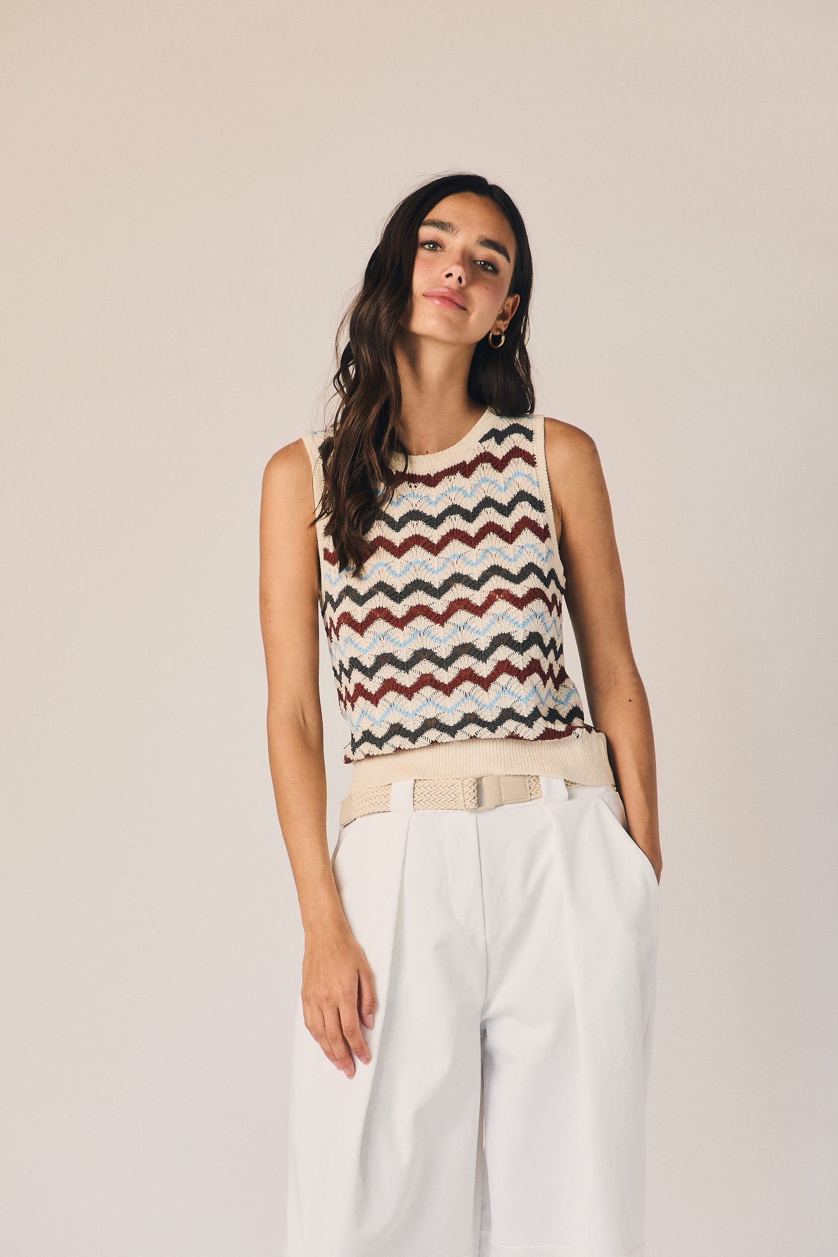 Top de punto sin mangas zig zag azul