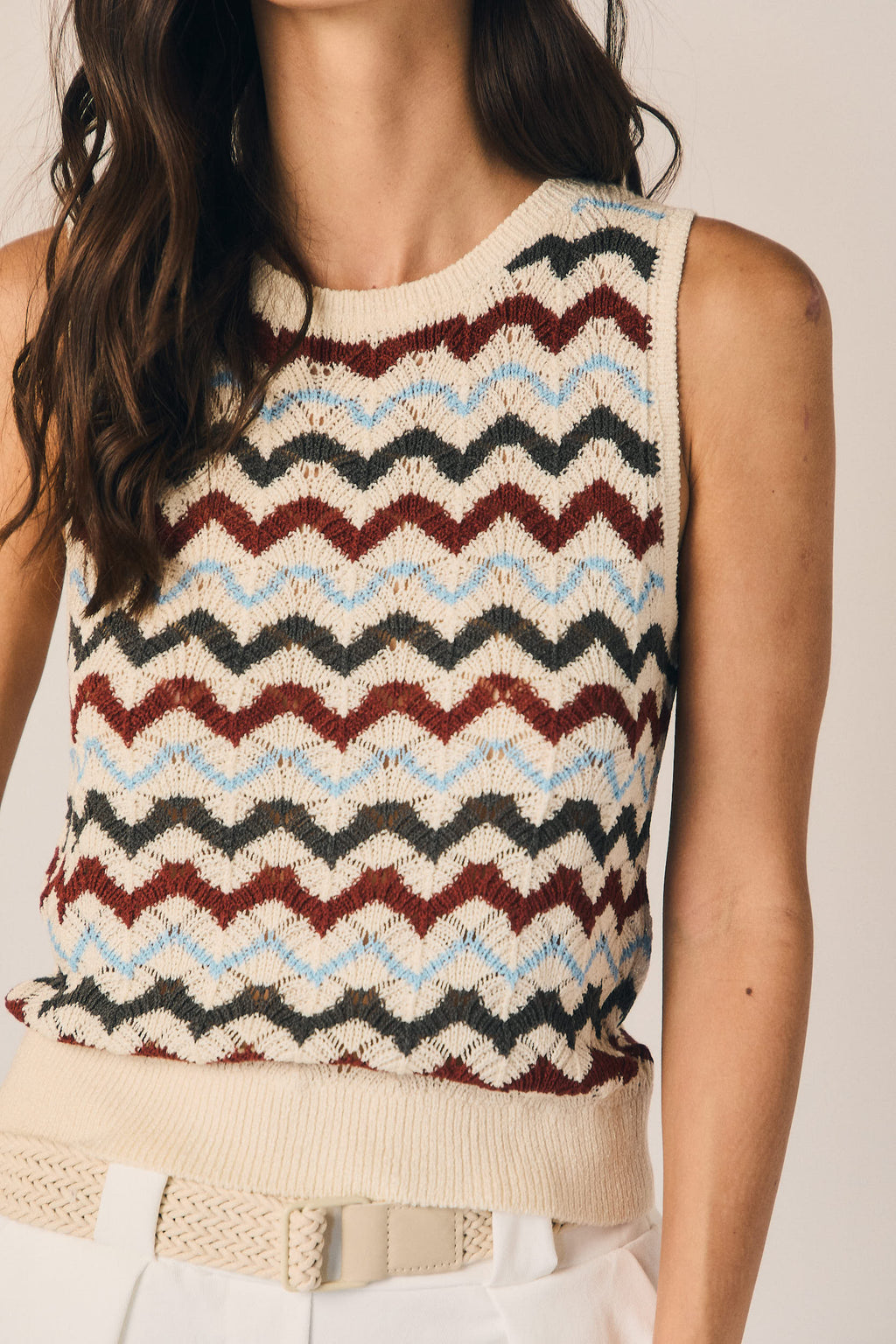 Top de punto sin mangas zig zag azul