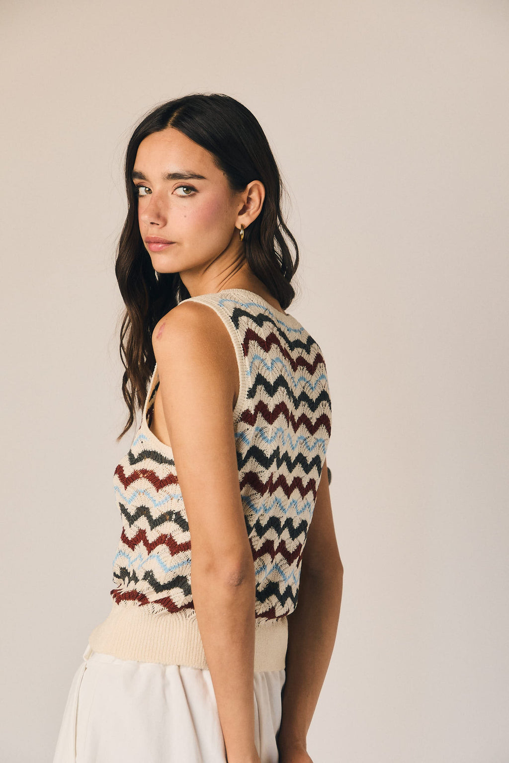 Top de punto sin mangas zig zag azul