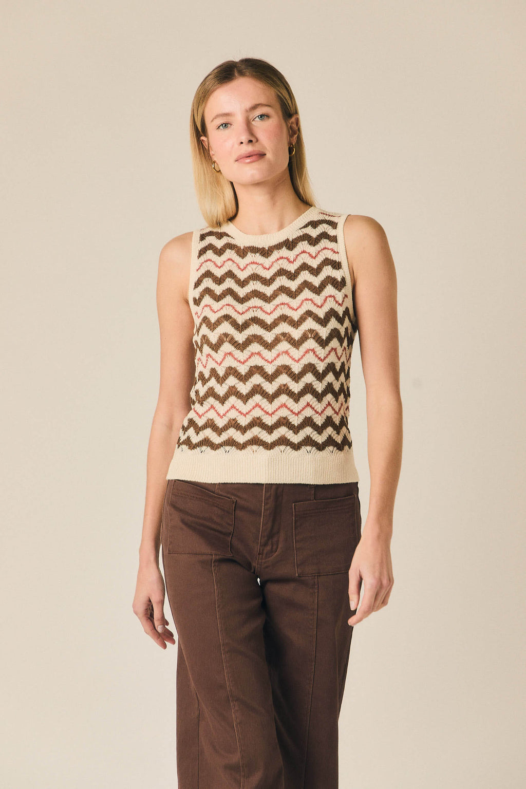Top de punto sin mangas zig zag pepe rosa
