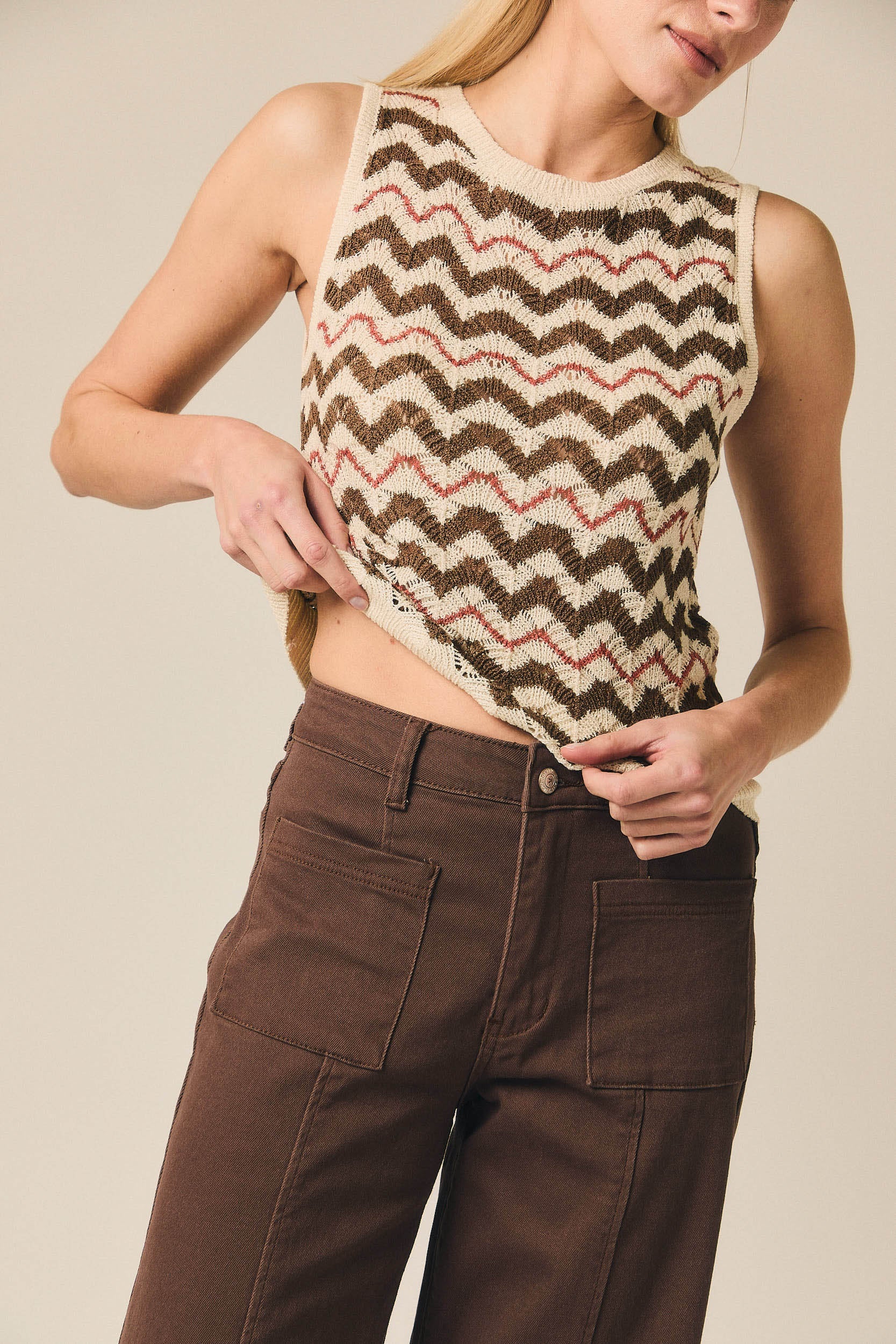 Top de punto sin mangas zig zag pepe rosa