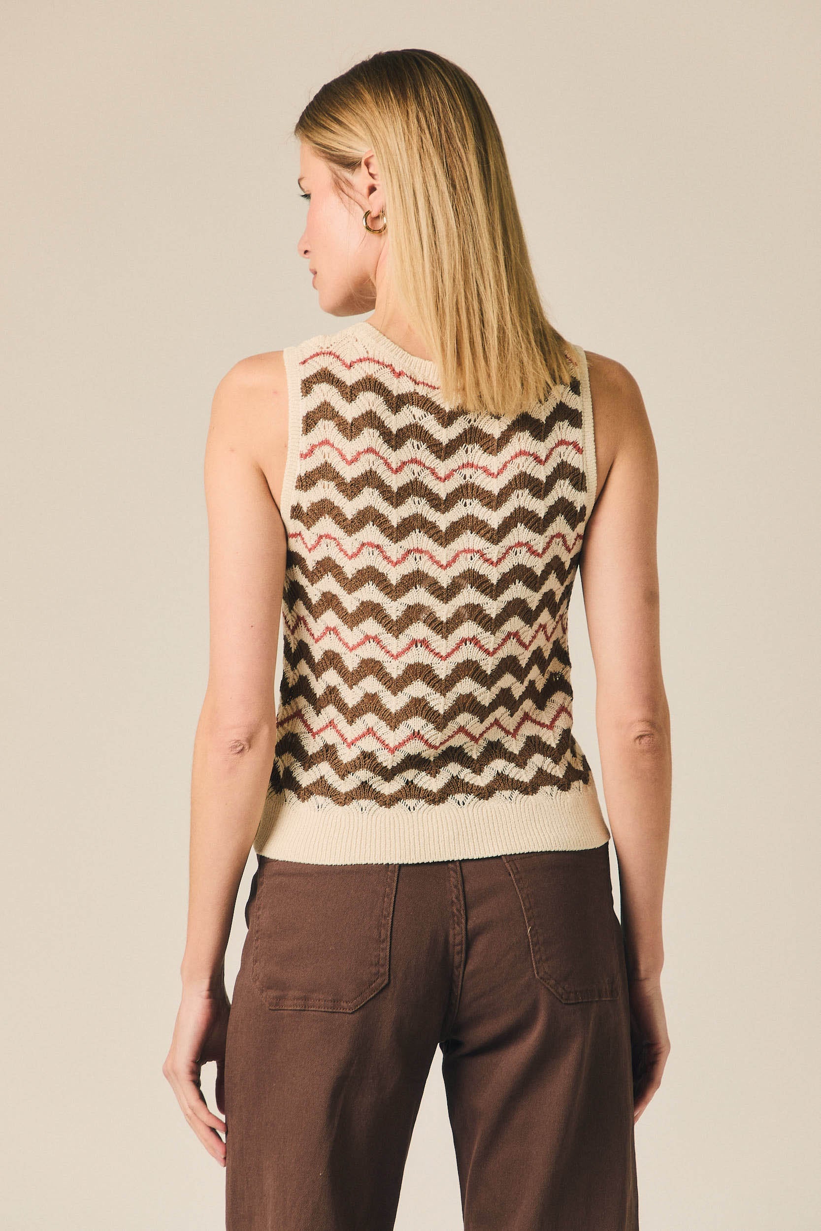 Top de punto sin mangas zig zag pepe rosa