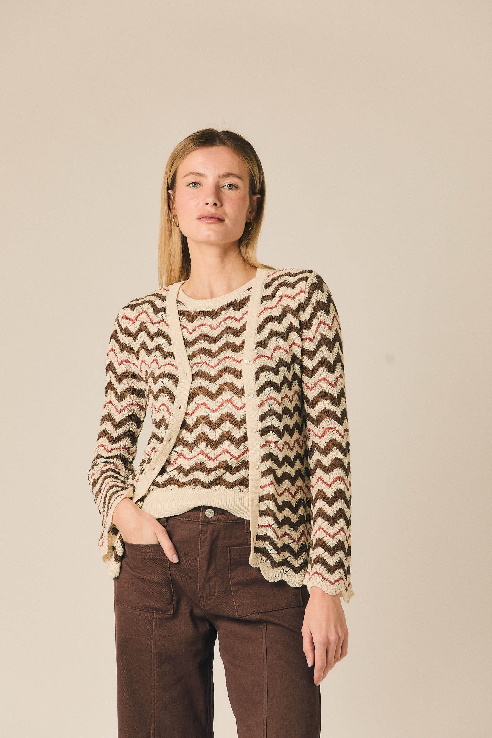 Top de punto sin mangas zig zag pepe rosa