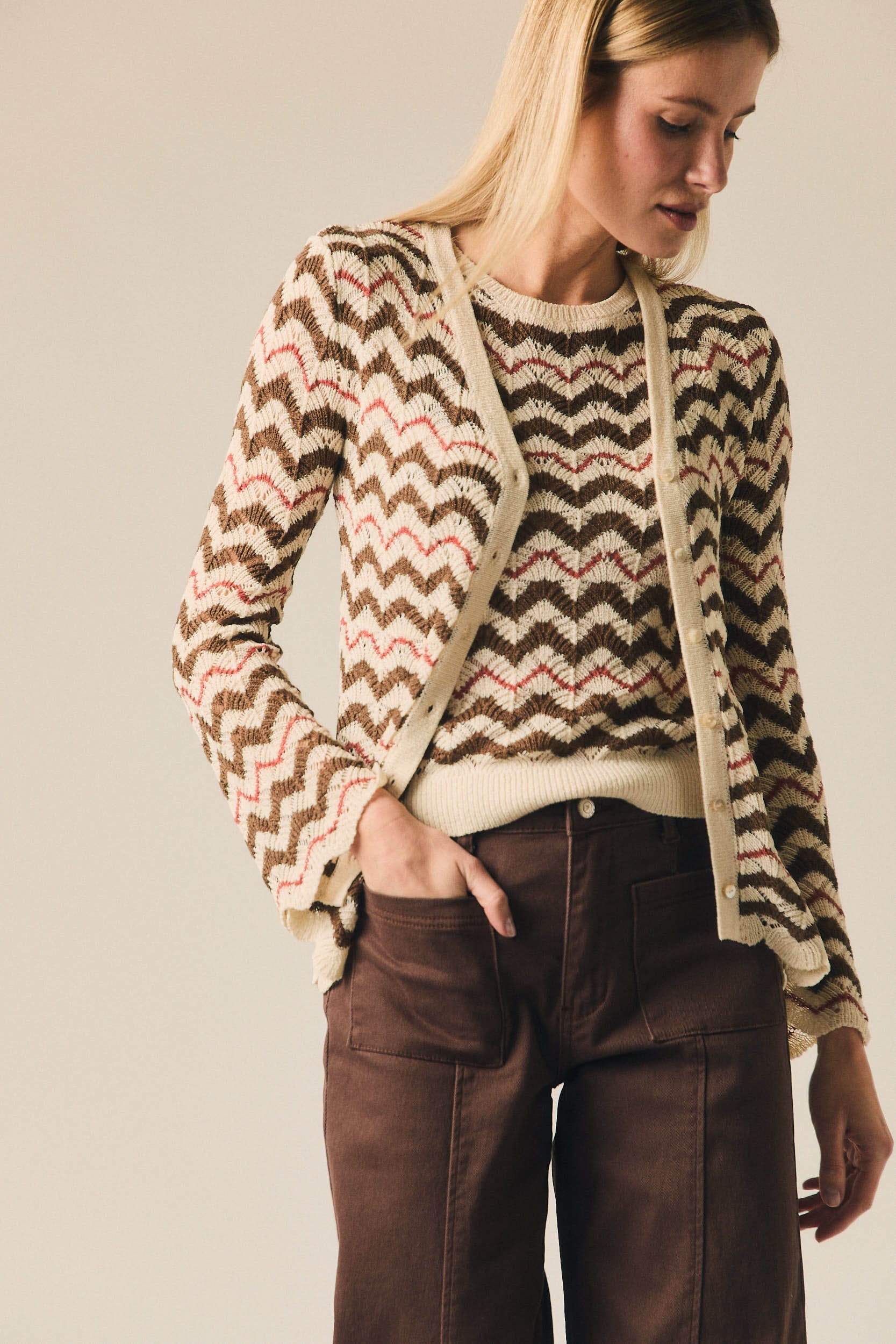 Top de punto sin mangas zig zag pepe rosa