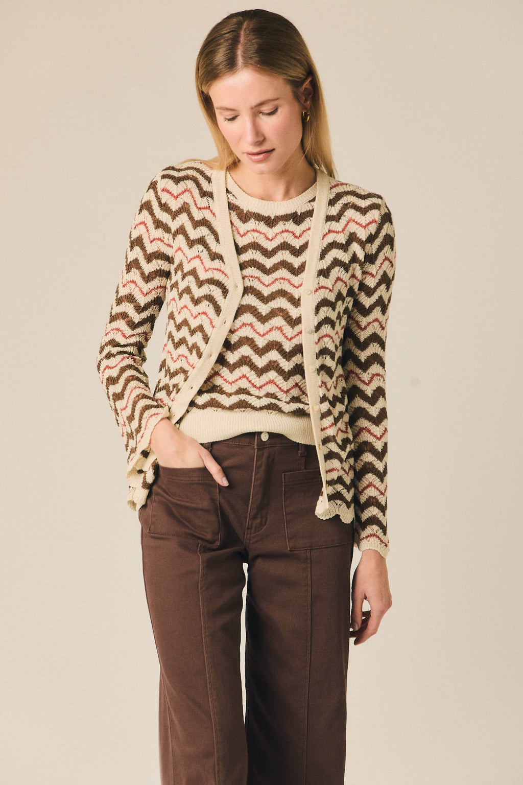 Top de punto sin mangas zig zag pepe rosa