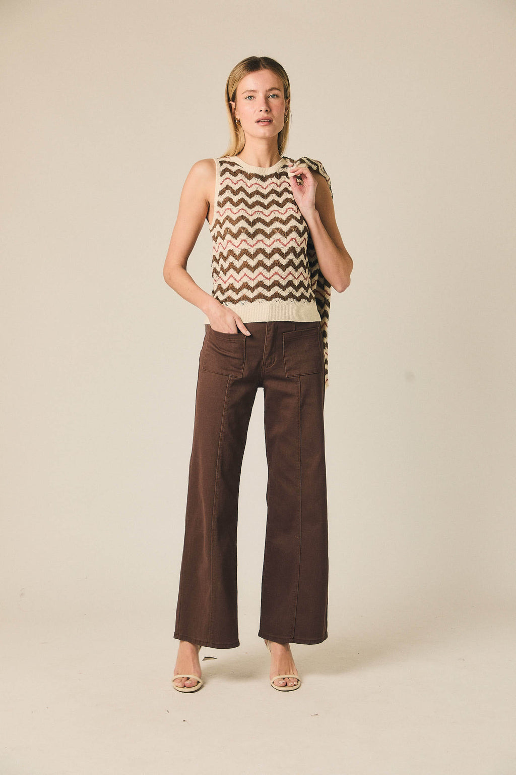 Top de punto sin mangas zig zag pepe rosa
