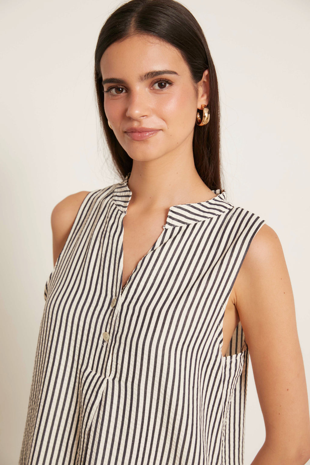 Top seersucker rayas sin mangas blanco