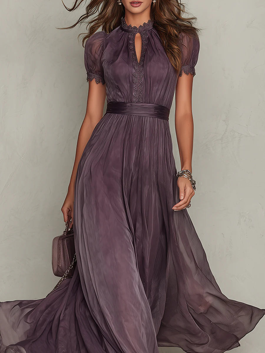 Verónica™ | Vestido fluido con encaje y cuello gota