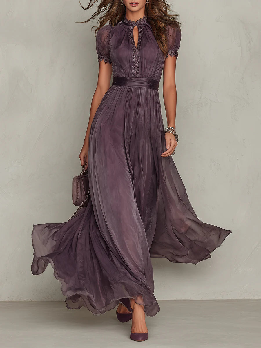 Verónica™ | Vestido fluido con encaje y cuello gota