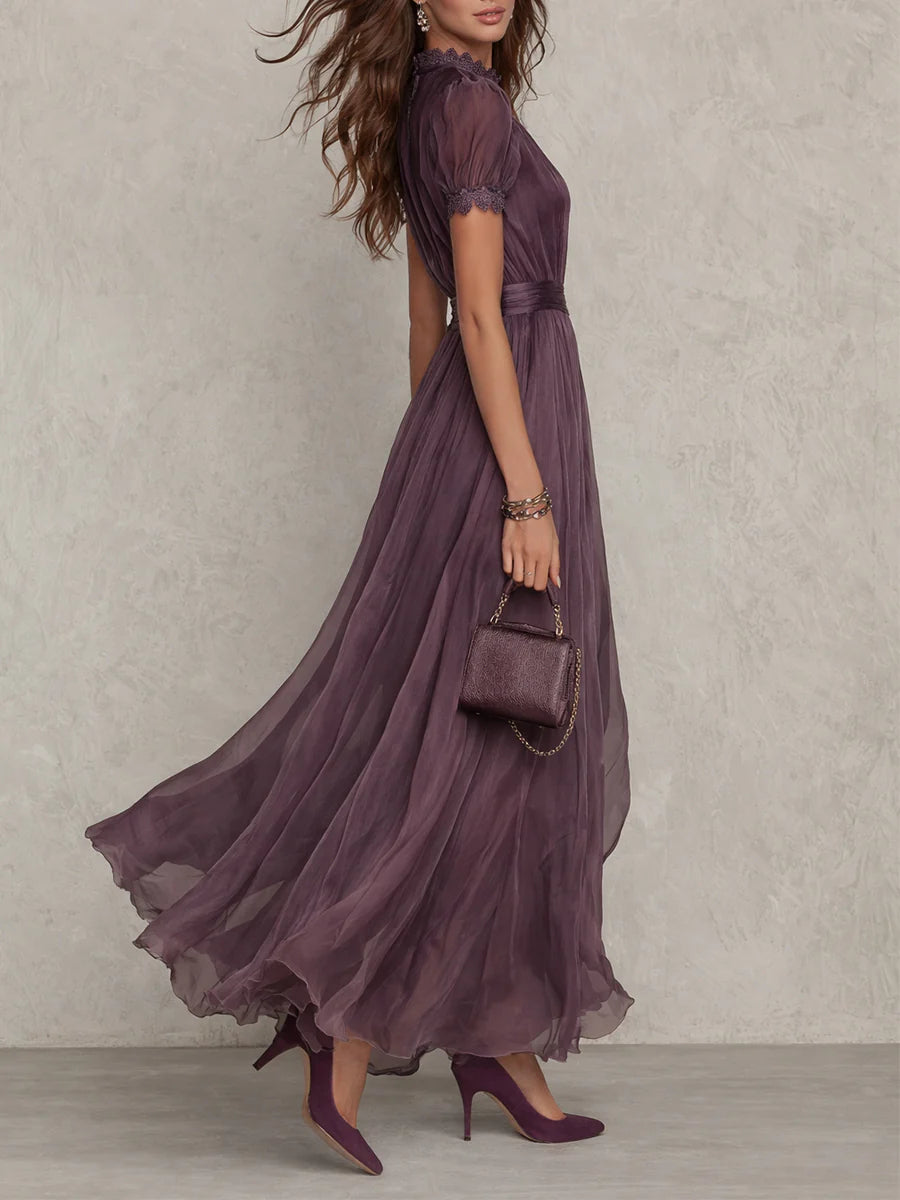 Verónica™ | Vestido fluido con encaje y cuello gota