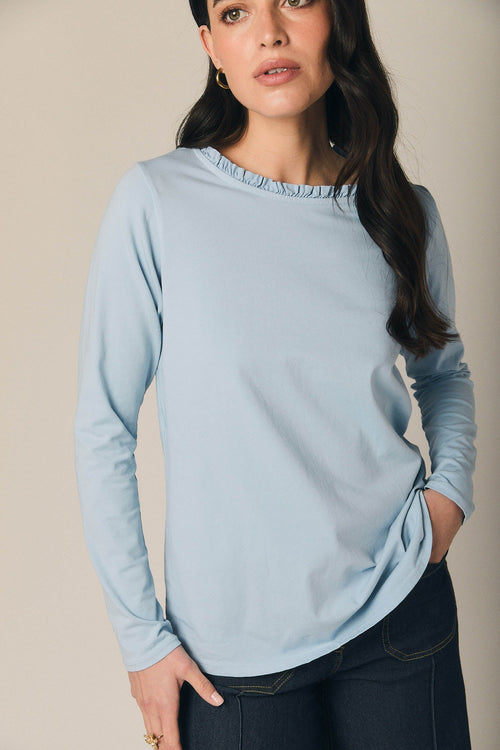 Camiseta básica detalle rizo celeste