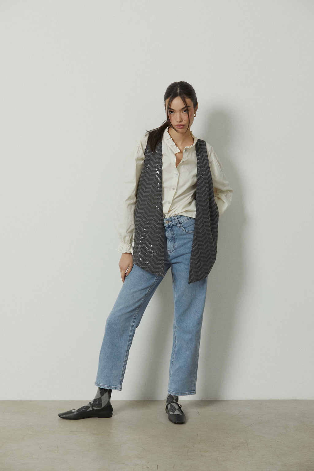 Chaleco zig zag lentejuelas gris