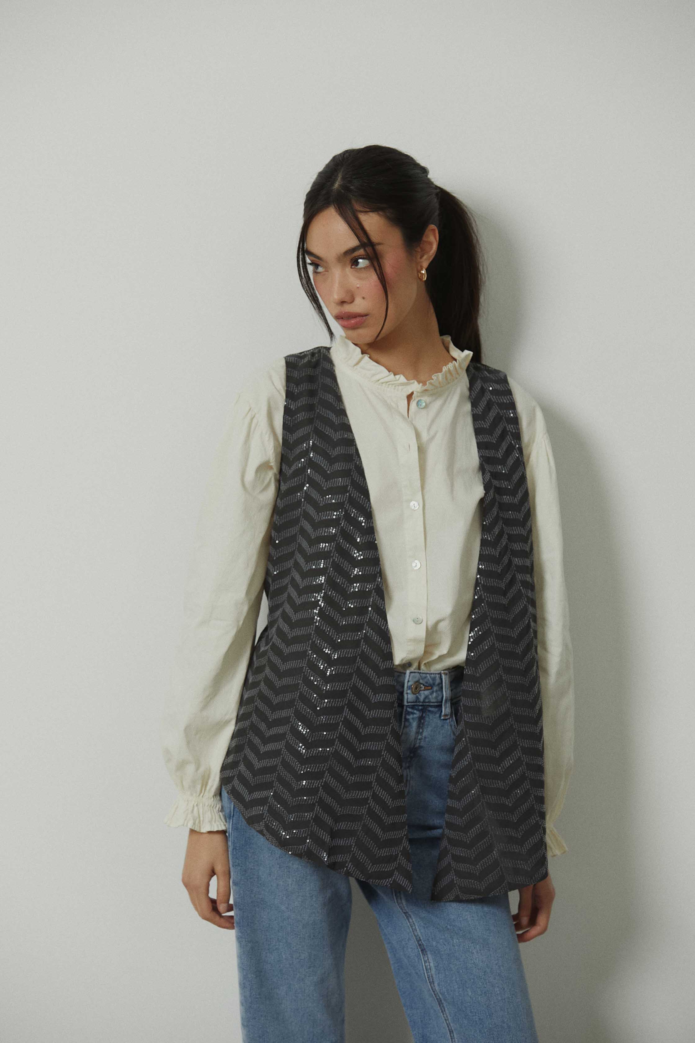 Chaleco zig zag lentejuelas gris