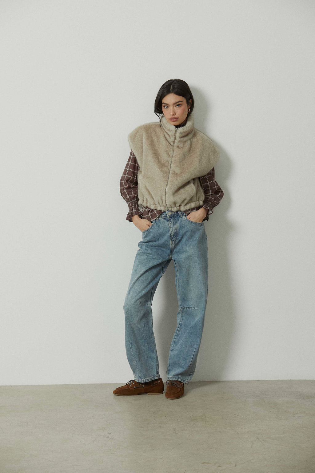 Chaleco reversible pelo acolchado beige