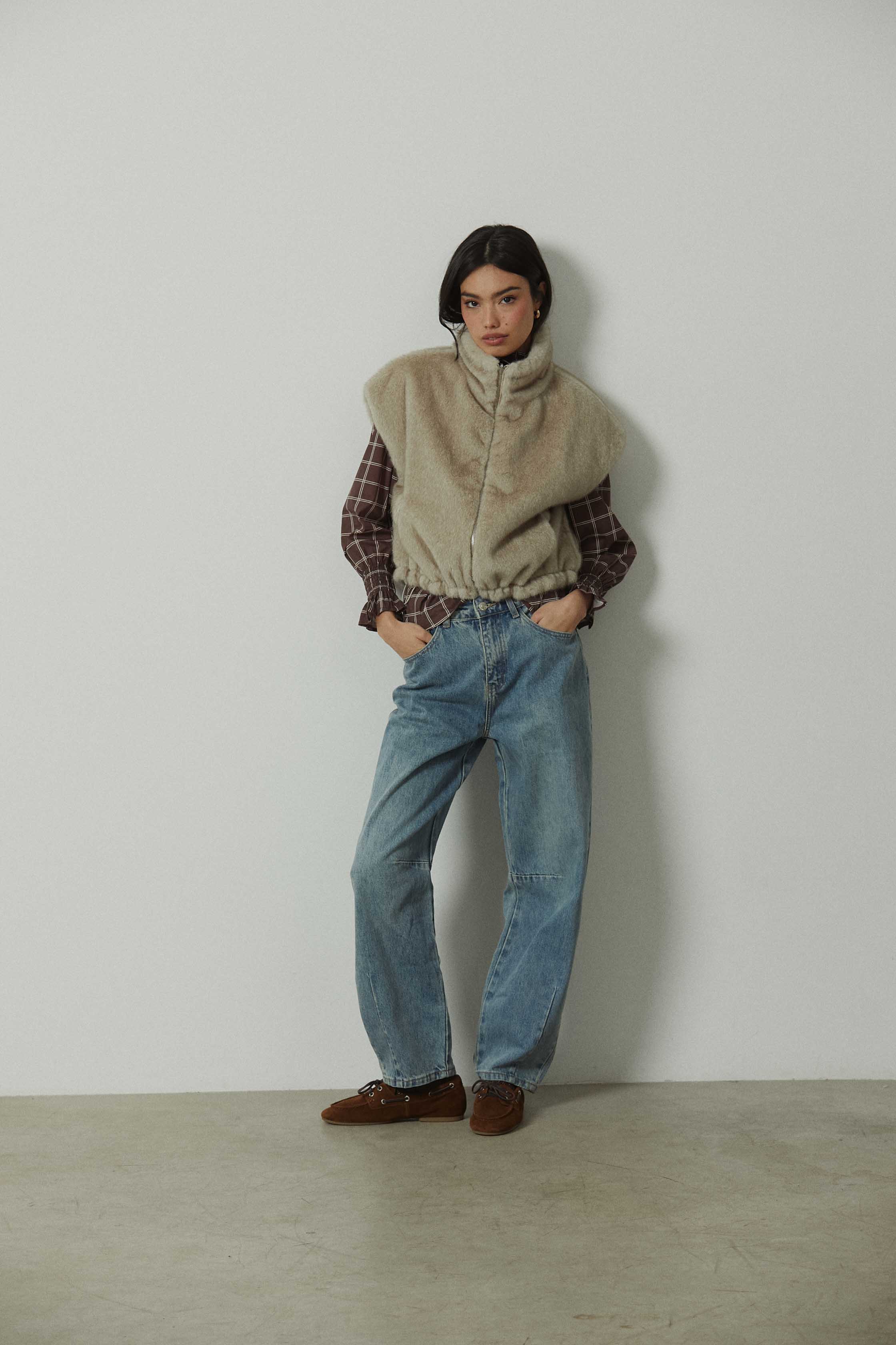 Chaleco reversible pelo acolchado beige
