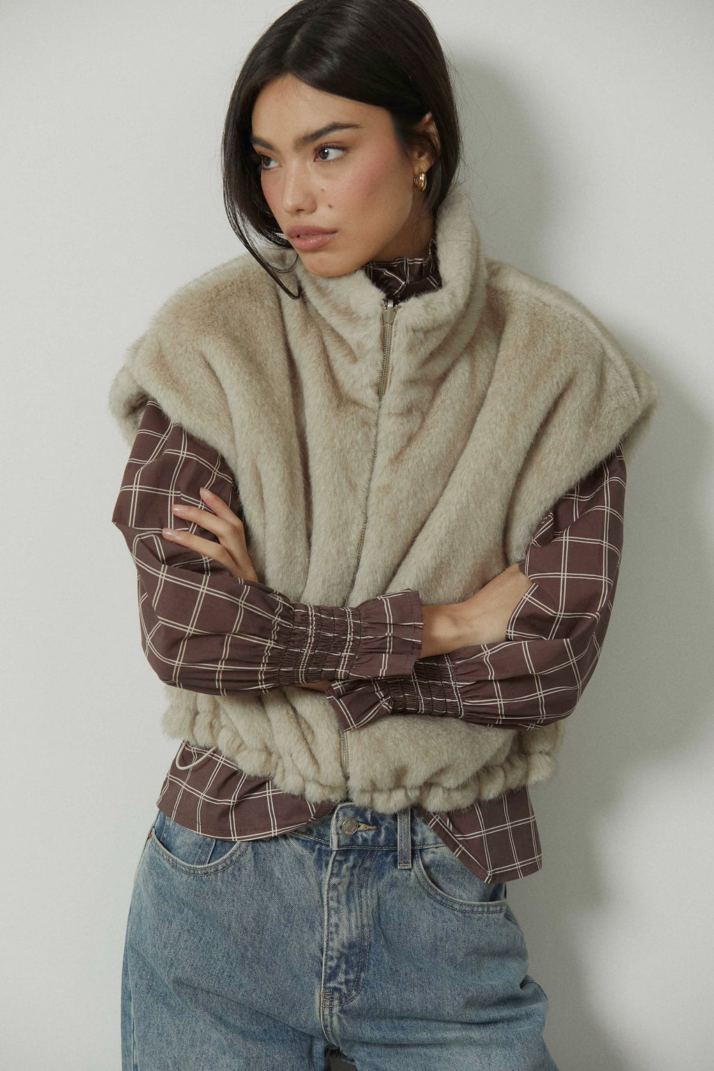 Chaleco reversible pelo acolchado beige